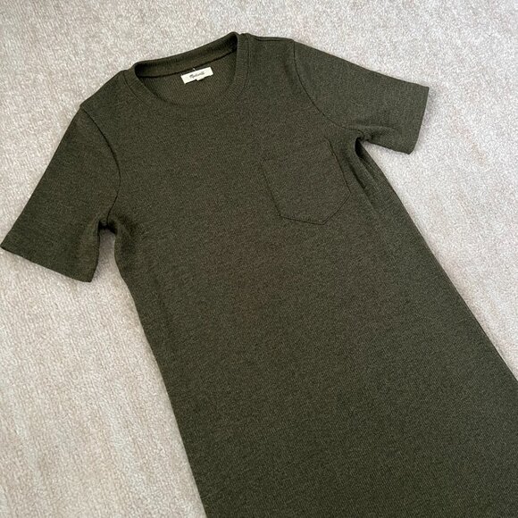 Madewell Ribbed Short Sleeve Pocket T Shirt Green Midi Dress S - Picture 3 of 9